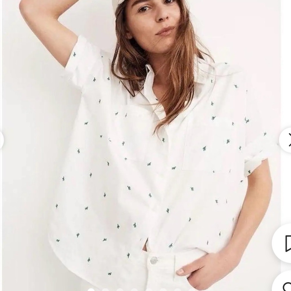 Madewell Oversized Courier Cactus Embroidered Button Up XS EUC